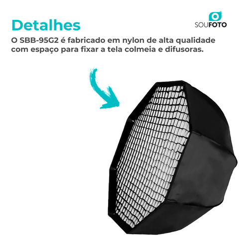 Softbox Octagonal 95cm Bowens Com Grid E Dupla Tela Difusora