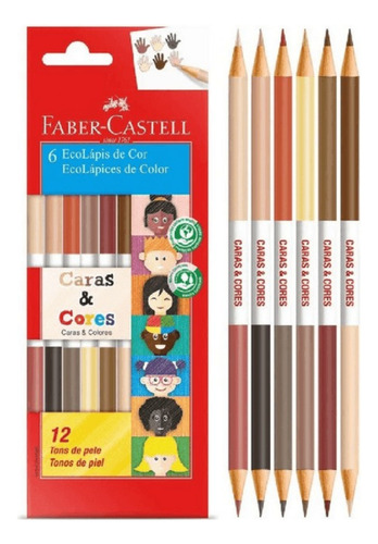 Kit Faber Castell Caras E Cores Lápis De Cor 12 Tons De Pele