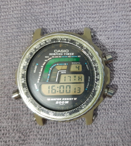 Casio Surfing Timer Dw-4100 Anos 80 Raro Preto Prateado Preto (Usado)