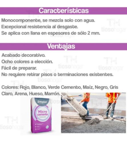 Imagen 5 de 10 de Microcemento Piso Y Pared Sinteplast Base Kg Color 20