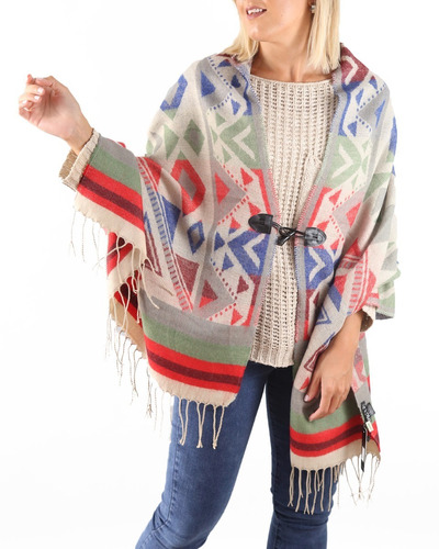 Poncho Ruana Mujer Abrigo Importado Manton Estampado #a22101