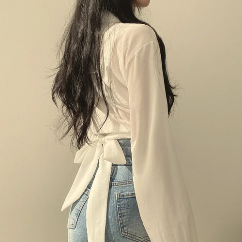 Blusa Vintage De Gasa Ajustada Con Cuello En V