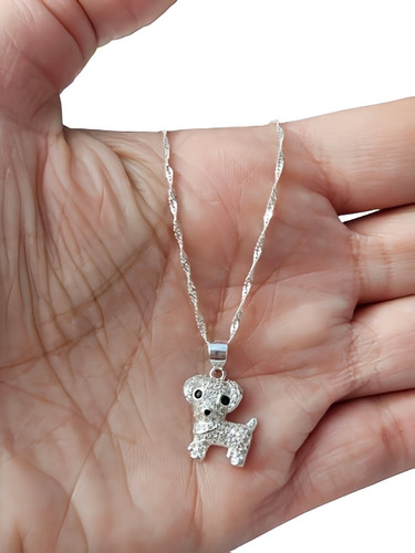 Cadena Con Dije Perro Micropave  Piedras Cubic Plata 925 