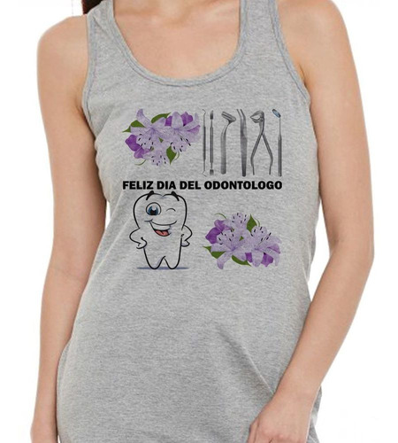 Musculosa Dia Del Odontologo Diente Flores Diseño