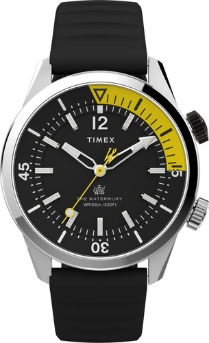 Reloj Timex Hombre Tw2v73400 Waterbury Malla Caucho Negra Color De La Malla Negro Color Del Bisel Plateado Color Del Fondo Negro