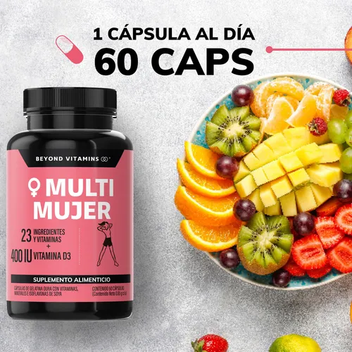 Multi Vitaminico Mujer Contiene Goji, Bilberry, Mangosta, Magnesio Complex, Biotina, Calcio, Vitamina C, Acido Folico, Vitamina D3 + 24 Ingredientes Y Vitaminas - Multivitamínico 60 Cápsulas
