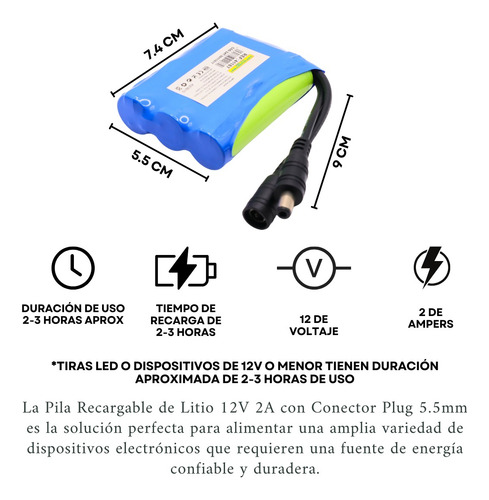 10 Baterías Pila Recargable 12v Volts Litio Pcb Plug 5.5mm