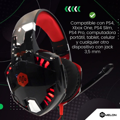 Imagen 5 de 10 de Auricular Gamer Melon Pc Ps4 Con Microfono Ajustable M5000