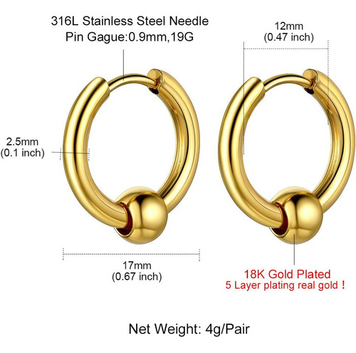 Chainshouse Pendientes De Aro Con Cuentas De Oro De 18 Para