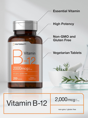 Horbäach B-12 | 2.000mcg Por Porção | 200 Comprimidos Vegeta