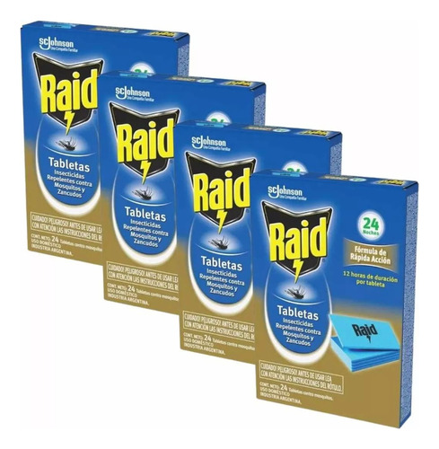 Raid Tabletas Anti Mosquitos 96 Unidades - 4 Cajas X 24 U 