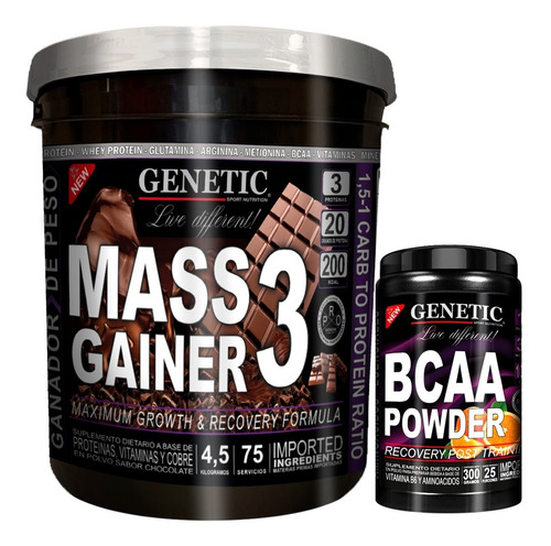 Masa Muscular Mass Gainer 3 4,5kg Aminos Bcaa Powder Genetic