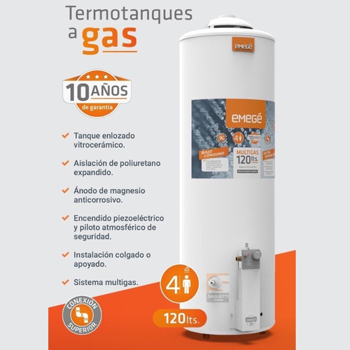 Imagen 3 de 9 de Termotanque Gas Emege 120 Litros Ttq120em 10 Años Garantía