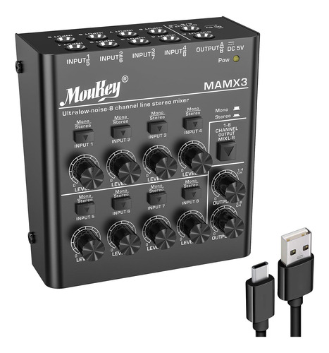 Mezcladora De Audio Moukey Mamx3 Dc 5v 8ch-stereo -negro