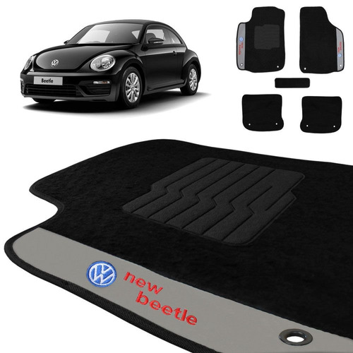 Jogo De Tapete Carpete New Beetle 1999 A 2010 Preto Bordado