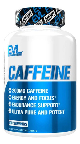 Evlution Nutrition, Cafeína, 200 Mg, 100caps Eua Sabor Sem Sabor