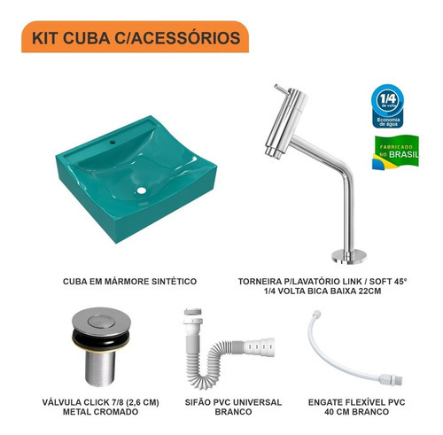 Cuba Banheiro Q44 C/torn Link E Válv Click V2 + Sifão E Flex Cor Azul-turquesa