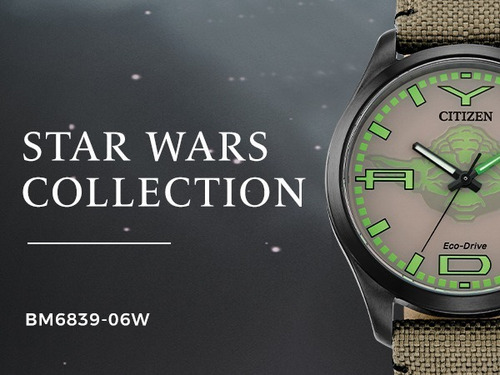 Reloj Citizen Yoda Star Wars Original Para Caballero E-watch Color de la correa Negro Color del bisel Negro Color del fondo Café