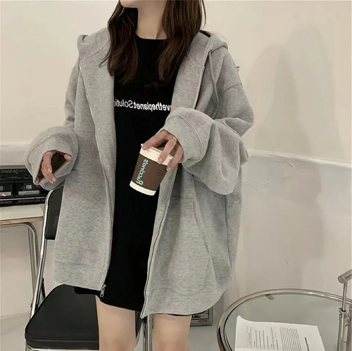 Chaqueta Tipo Sudadera Holgada Con Capucha Para Mujer
