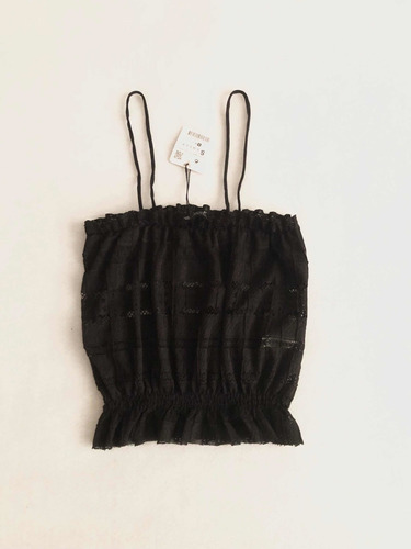 Blusa Negra De Punto Abierto Con Tirantes Zara Original