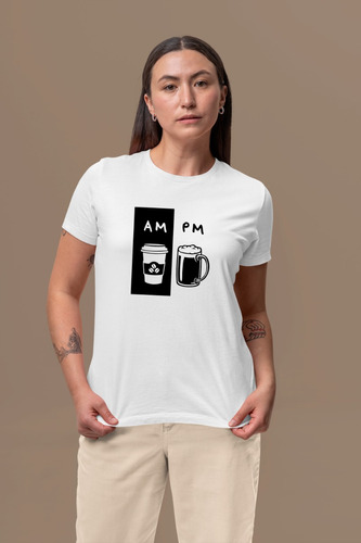 Playera Blanca Manga Corta De Café Y Cerveza En Oferta 