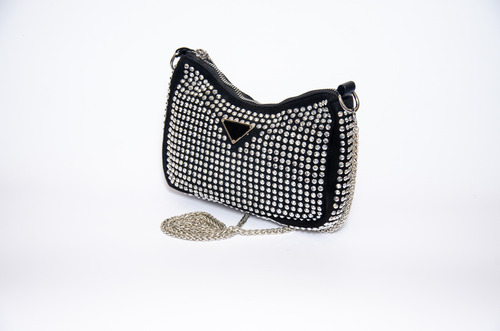 Bolsa Feminina Strass Preta Brilho Balada RolĂȘ Estilo Prade