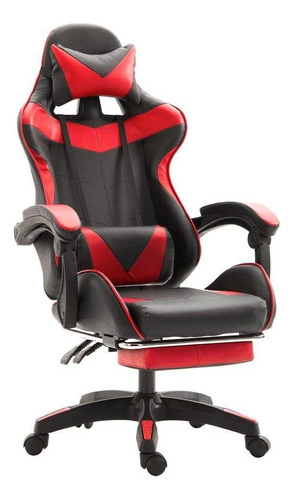 Silla Gamer Ergonómica Ajustable Descansa Pies Rojo Material del tapizado Cuero sintético