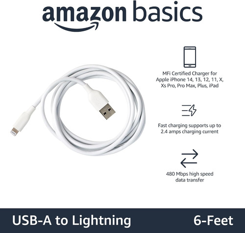 Amazon Basics Usb-a To Lightning Abs Charger Cable, Mfi C...