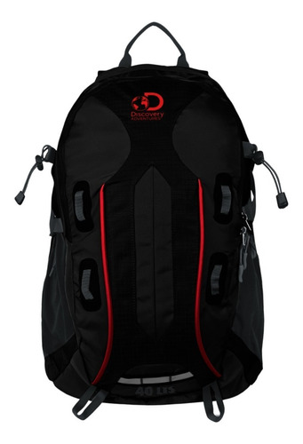 Mochila Mochilero Discovery 40 Litros Mujer Hombre Trekking Color Negro Con Rojo 21615