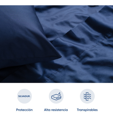 Juego De Sábanas Luuna Algodón Satín, Individual Color Azul marino