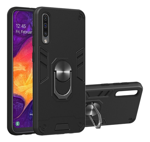 Funda Para Samsung A50 Con Anillo Metálico Negro Antishock