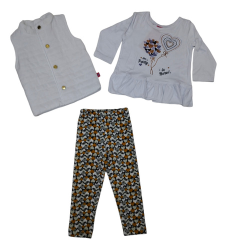 Conj 3p Chaleco Abollonado, Playera Y Leggins Niña 2 A 6 A