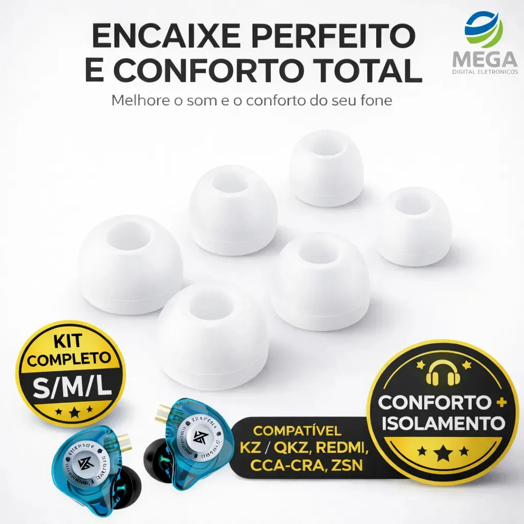 Borrachinhas Para Fone De Ouvido In Ear Borracha Ponteira Silicone Para Kz Qkz Cca-cra Zsn Kit 3 Pares Branco