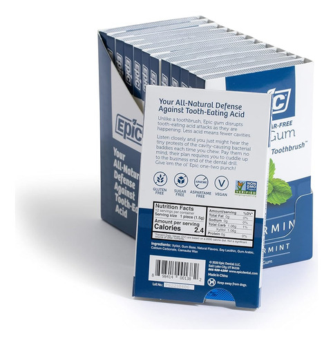 Epic Gum Sin Aspartame 100% Xylitol Menta Sin AzĂșcar 12 Pack