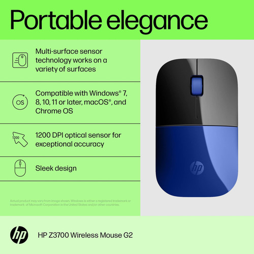 Ratón Inalámbrico Hp Z3700 G2 - Azul Libélula, Diseño Elegan