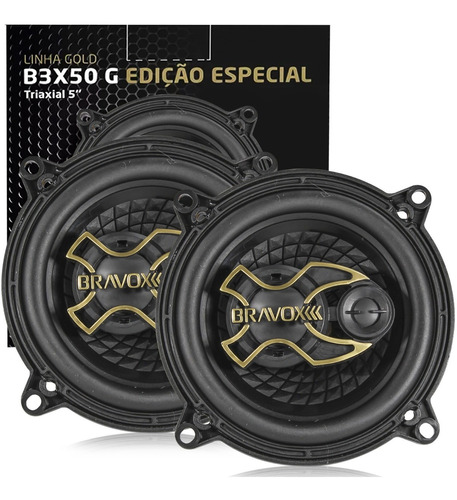 Par Auto Falantes 5 Polegada Bravox Triaxial B3x50 200w Gold