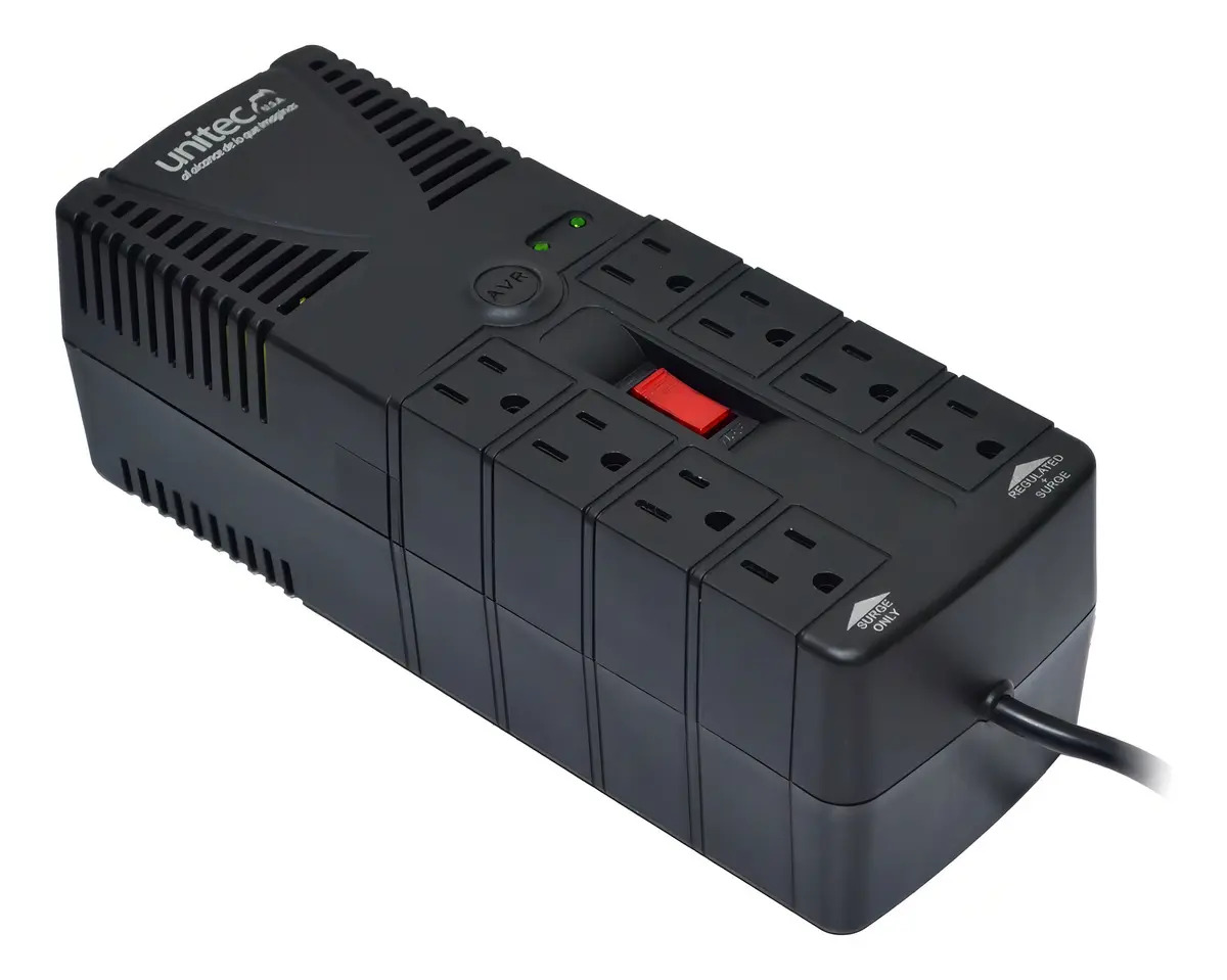 Estabilizador Unitec U-1200 1200VA 8 Tomas Voltaje 110V 90-144VAC