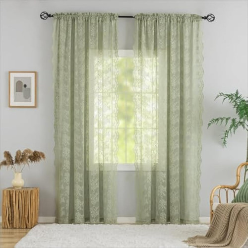 Conjunto De Cortinas De Ventana, Transparente Encaje Floral
