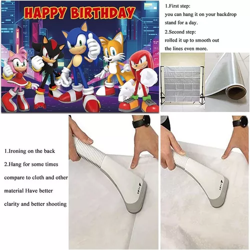 Desenho Sonic The Hedgehog Happy Birthday fundo de foto temático 1,8 m x  1,8 m Crianças meninos ou meninas 1° aniversário fotografia cenário cenário  de fotografia recém-nascido chá de bebê crianças banner