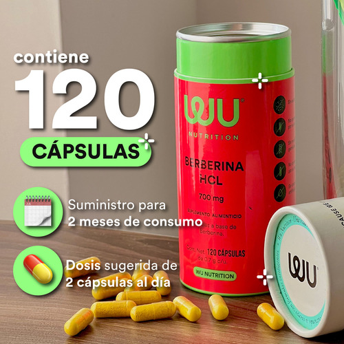 Wu Nutrition® Berberine Hcl | 700 mg | 120 cápsulas de sabor sem sabor