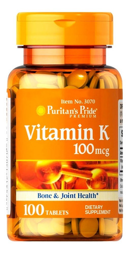 Vitamina K 100 Mcg 100 Tabs Puritans Pride Gmo Gluten Free