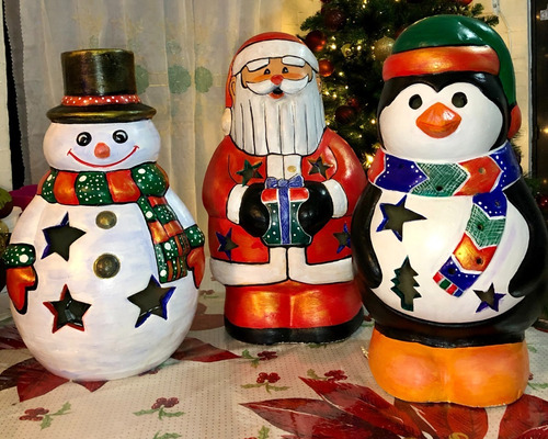 Figuras Navideñas  Santa Claus + Pingüino + Muñeco De Nieve