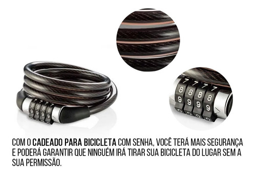 Imagem 3 de 6 de Cadeado Com Senha Para Bicicleta Bike Anti Furto 8mm X 1 M