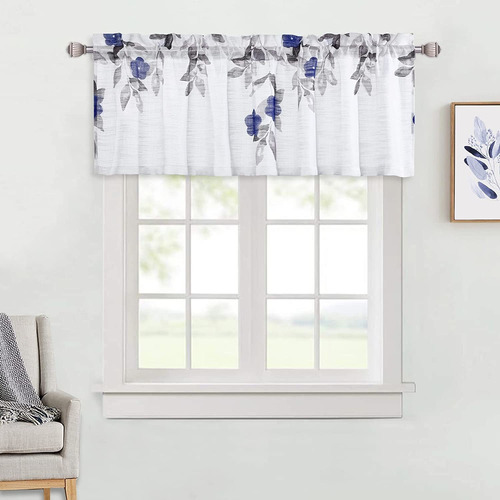 Cortinas Para Ventana De Baño, Cenefa De Vid Fl Azul M...