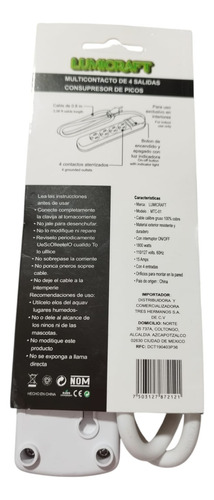 Multicontacto De 4 Salidas Consupresor De Picos Blanco