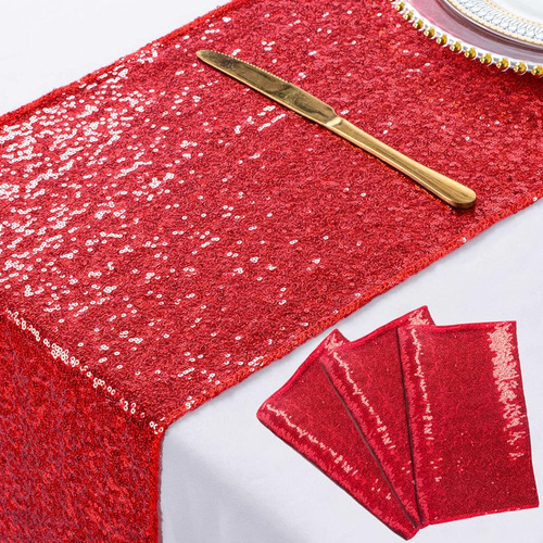 ~? Table Runner Red 14''x108'' Pack De 3 Sequin Table Runner