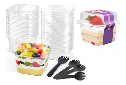 50 Vasitos De Postre Transparentes Con Cucharas - 160 Ml, De Poliestireno, Para Pudín, Helado, Mousse, Fiestas Y Buffets