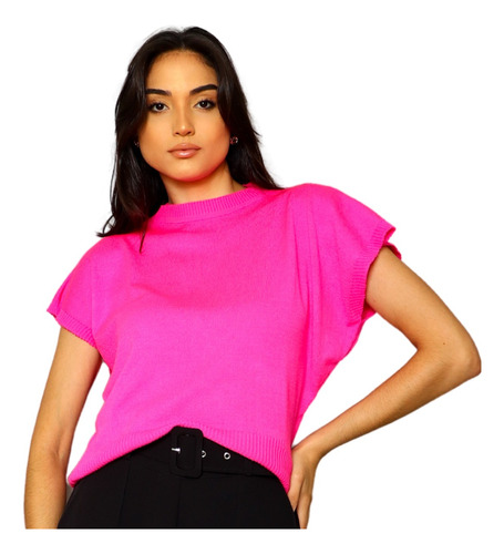 Blusa Feminina Social Manga Curta Tricot amplo Feminino