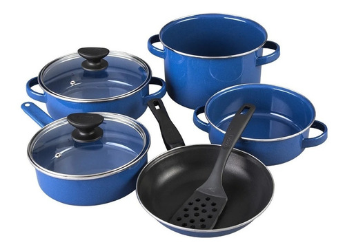 Imagen 2 de 5 de Batería De Cocina Acero Vitrificado Azul Grafito Cinsa 8 Pzs