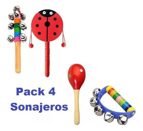 Sonajeros Instrumentos Musicales De Madera Para Bebés Pack 4